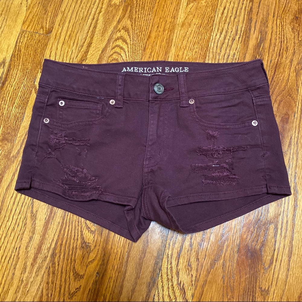 American Eagle Purple Distressed Shortie Shorts